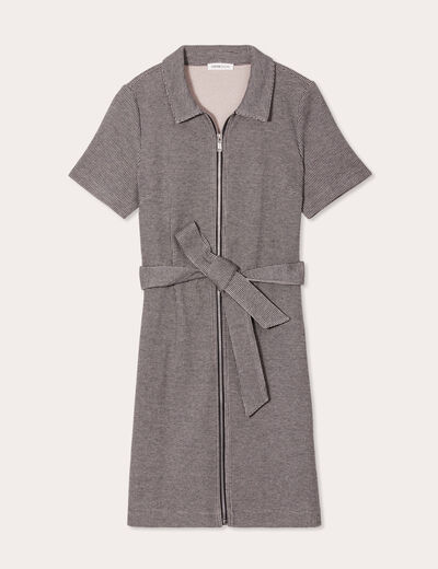 Robe droite zippée ceinturée blanc femme