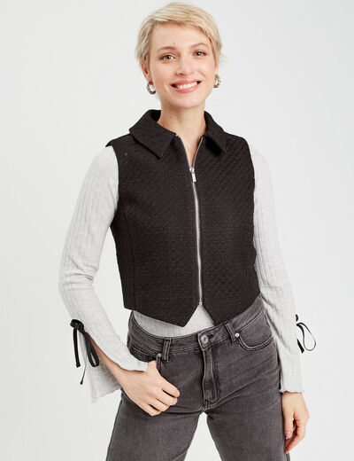 Gilet sans manches tweed noir femme
