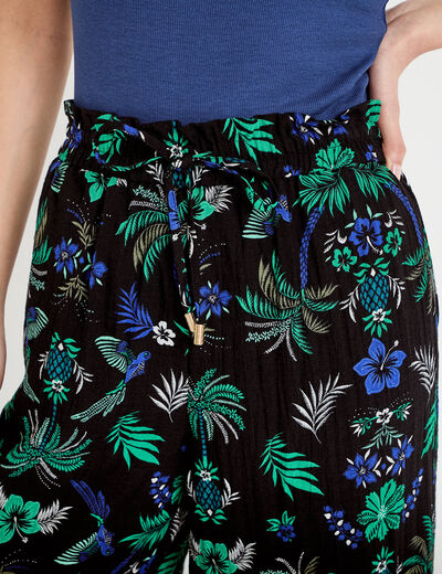 Pantalon large taille standard pliss&eacute; noir femme
