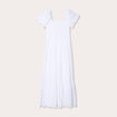 Robe longue évasée smockée blanc femme