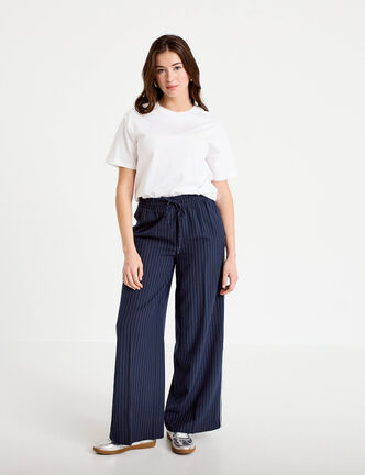 Pantalon large taille &eacute;lastiqu&eacute;e bleu clair femme