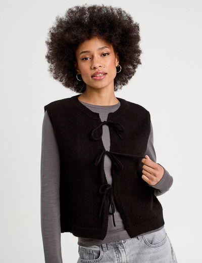 Gilet sans manches noué noir femme