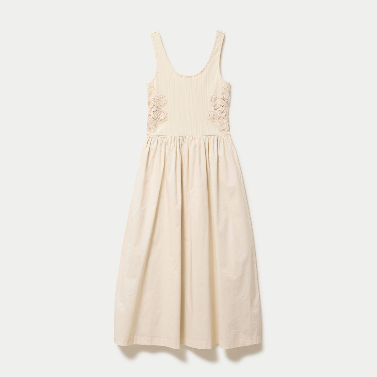 Robe longue &eacute;vas&eacute;e bi-mati&egrave;re ecru femme