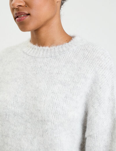 Pull col rond gris clair femme