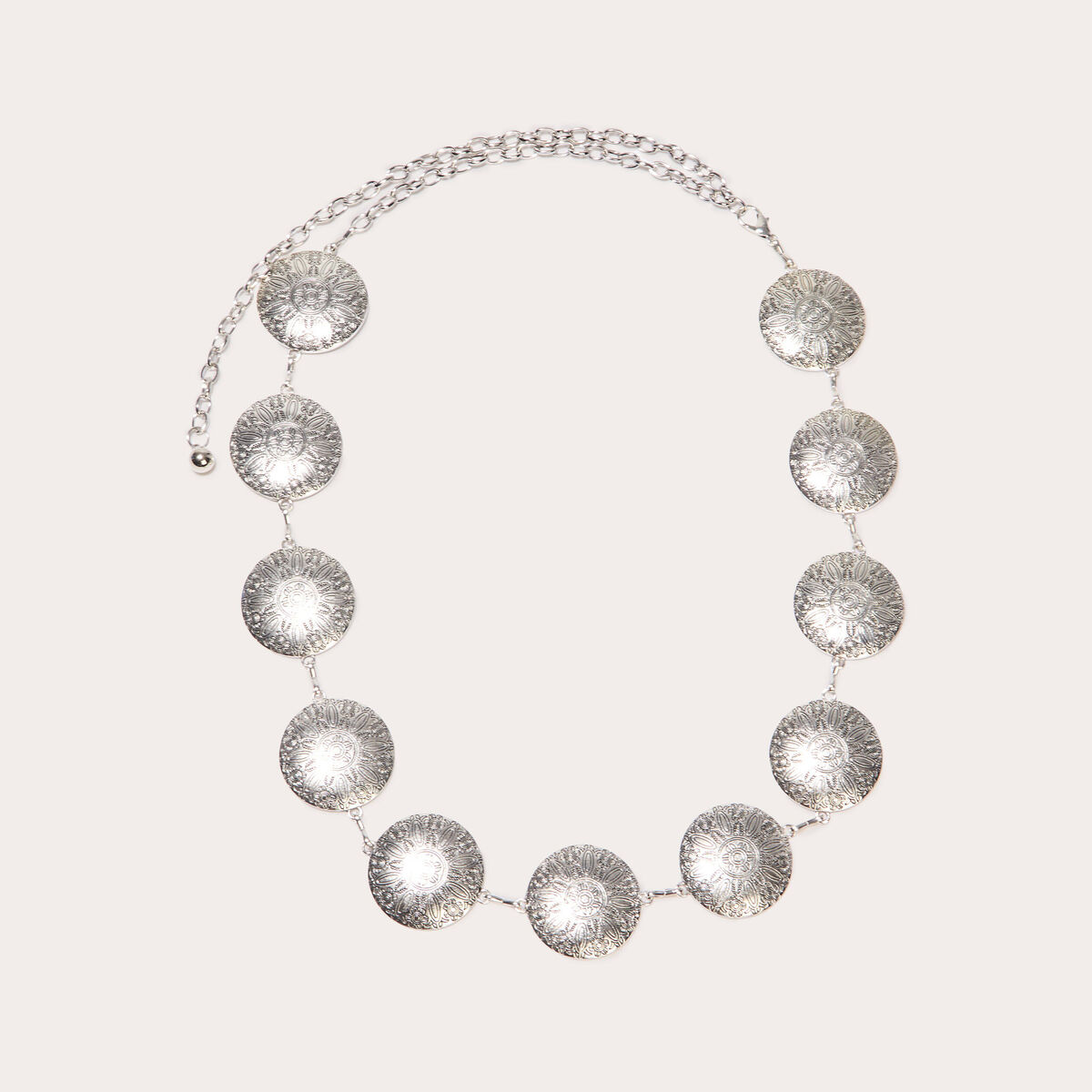 Ceinture chaîne ronds métal gris argent femme