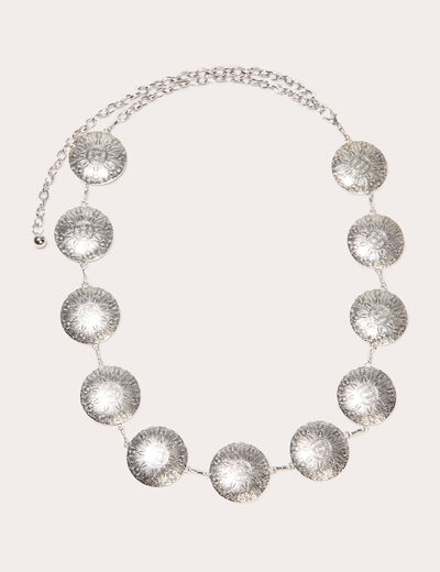 Ceinture chaîne ronds métal gris argent femme
