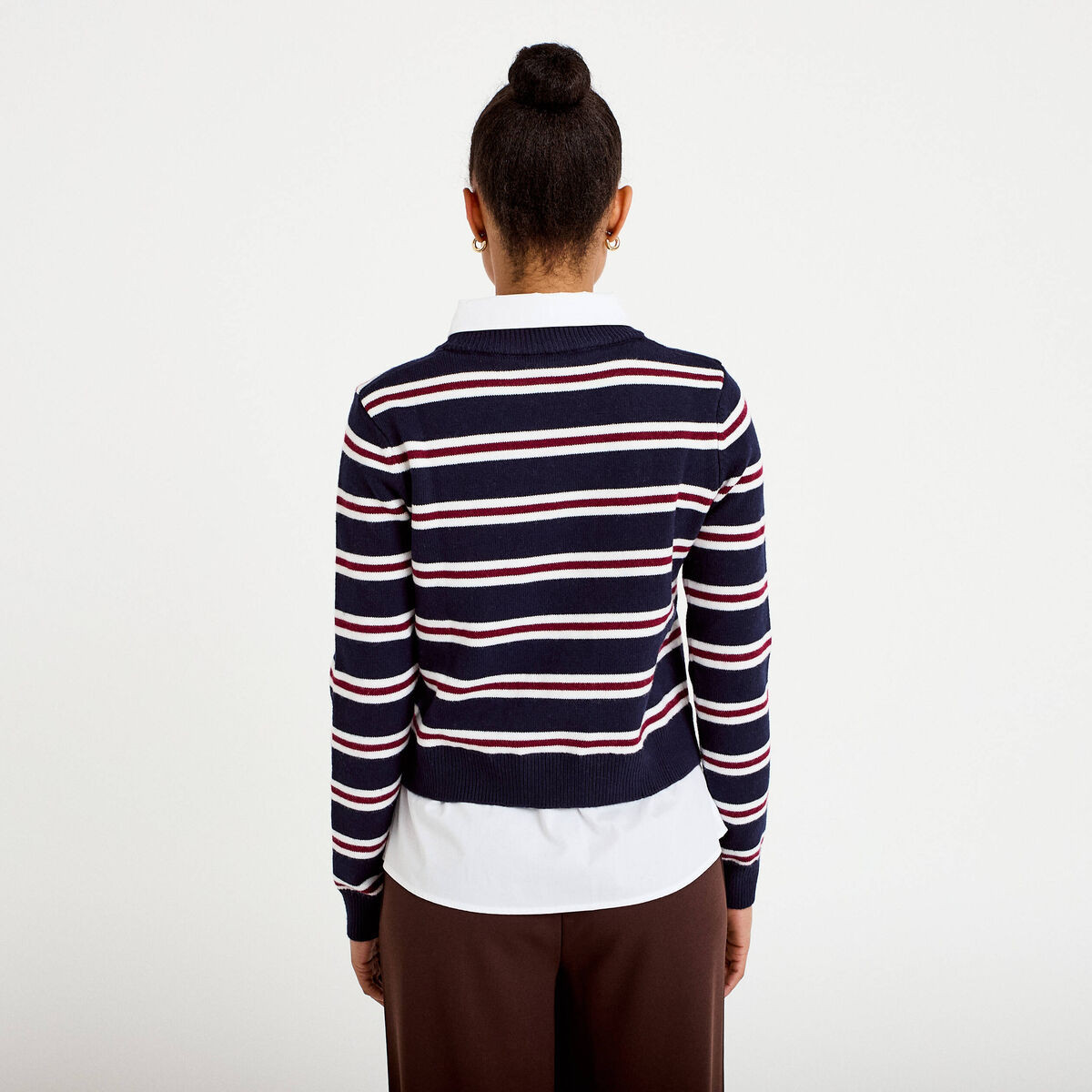 Pull 2-en-1 chemise bleu marine femme