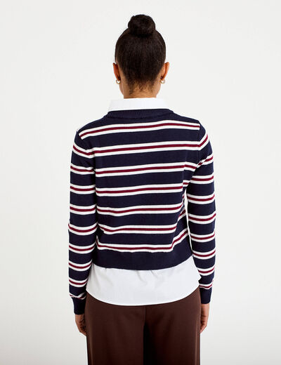 Pull 2-en-1 chemise bleu marine femme