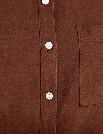 Chemise droite courte col classique marron femme