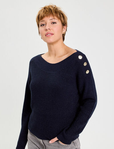 Pull col bateau bleu marine femme