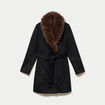 Manteau cintr&eacute; col ch&acirc;le manches longues noir femme