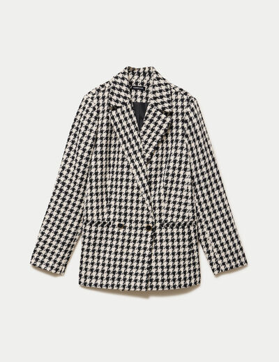 Blazer oversize en tweed manches longues noir femme