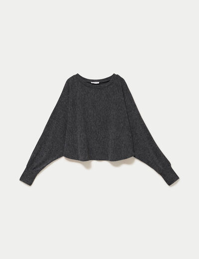 Cape boyfriend cropped col rond gris fonc&eacute; femme