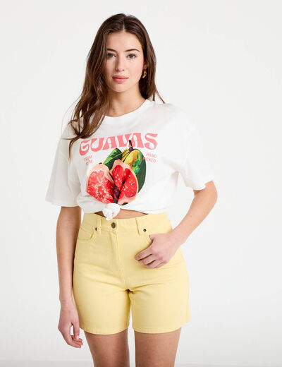 Bermuda regular 5 poches en jean jaune pastel femme