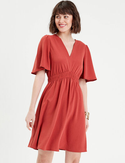 Robe évasée taille élastiquée vieux rose femme