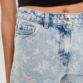 Short droit en jean rose clair femme