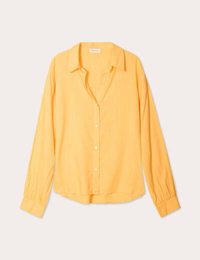Chemise manches longues contenant du lin jaune femme