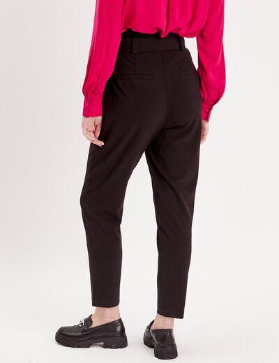 Pantalon cigarette ceinturé noir femme