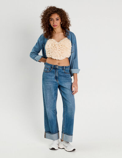 Crop top volants ecru femme