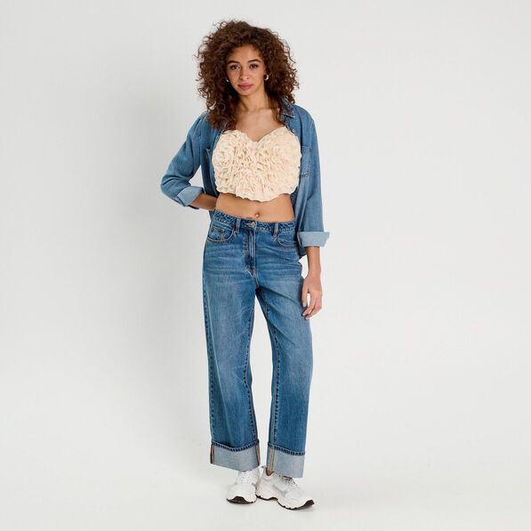 Crop top volants ecru femme