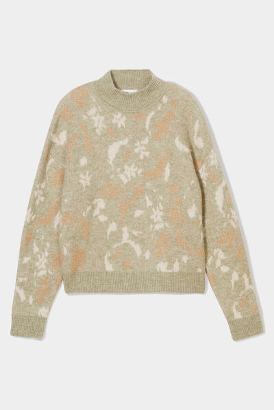 Pull avec col montant vert kaki femme