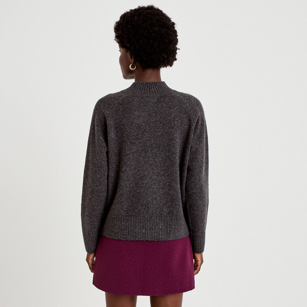 Pull col montant manches longues gris fonc&eacute; femme