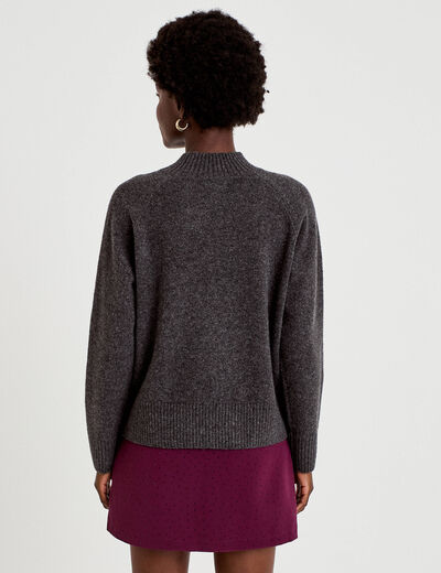 Pull col montant manches longues gris fonc&eacute; femme