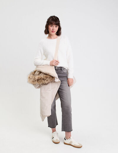 Parka droite avec capuche ecru femme