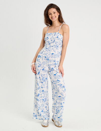 Combinaison pantalon bretelles bleu roi femme