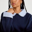Sweat col chemise manches longues bleu marine femme