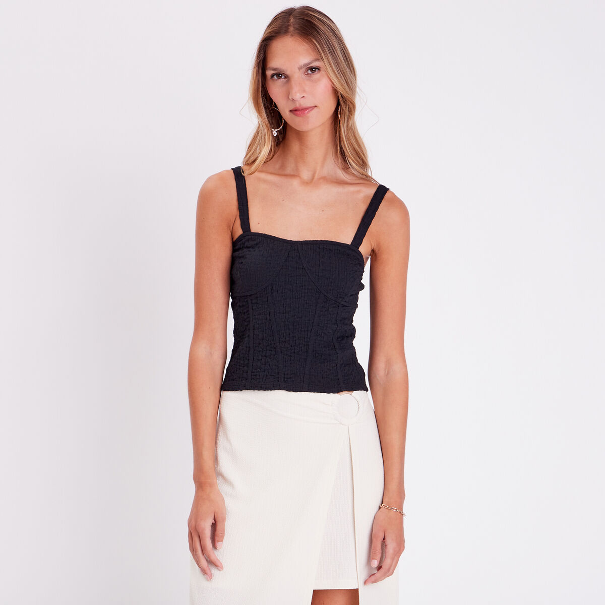 Débardeur bustier gauffré noir femme