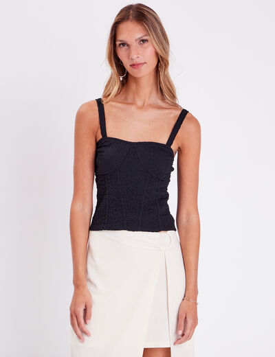 Débardeur bustier gauffré noir femme