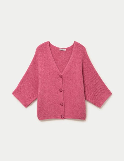 Gilet ample col v manches 3/4 vieux rose femme