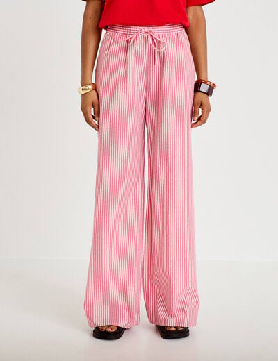 Pantalon large taille haute rouge femme