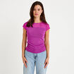 Top ajust&eacute; col rond manches courtes rose fushia femme