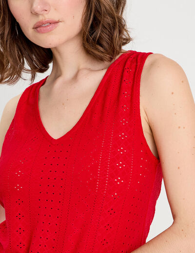 Débardeur broderie anglaise rouge femme