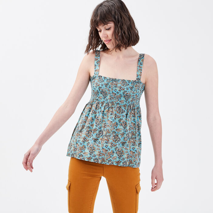 Blouse bretelles larges bleu canard femme