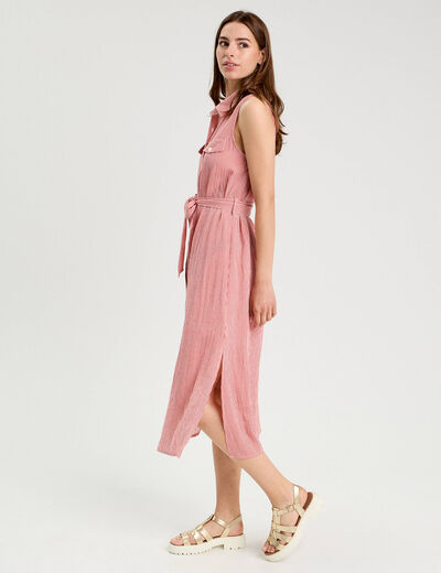 Robe longue évasée boutonnée rose corail femme