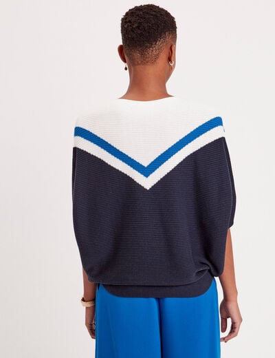 Pull manches 3/4 chauve-souris bleu marine femme