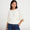 Pull ample manches courtes col rond ecru femme