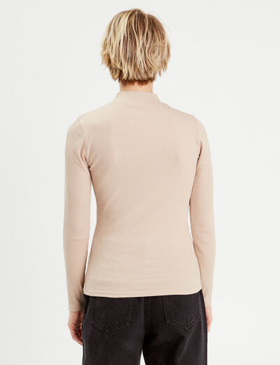 T-shirt manches longues côtelé sable femme