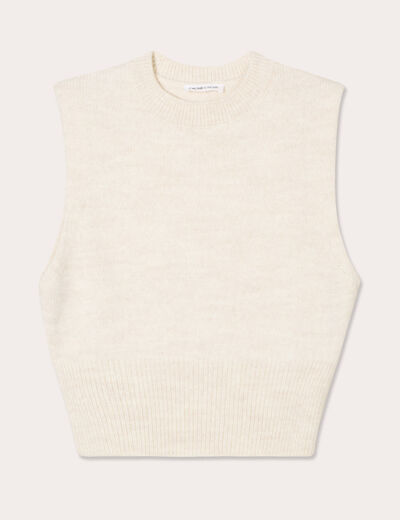 Pull sans manches ecru femme