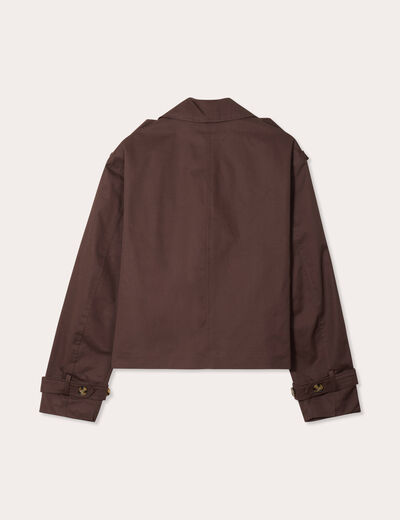 Trench court boutonné marron foncé femme