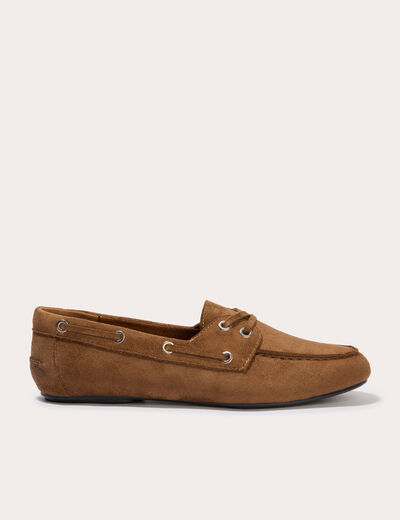 Chaussures bateau aspect daim beige femme