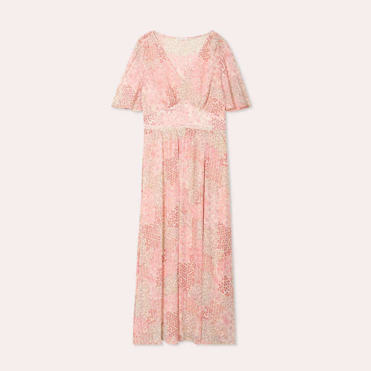 Robe longue évasée col en V blanc femme