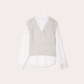 Pull manches longues 2-en-1 gris clair femme
