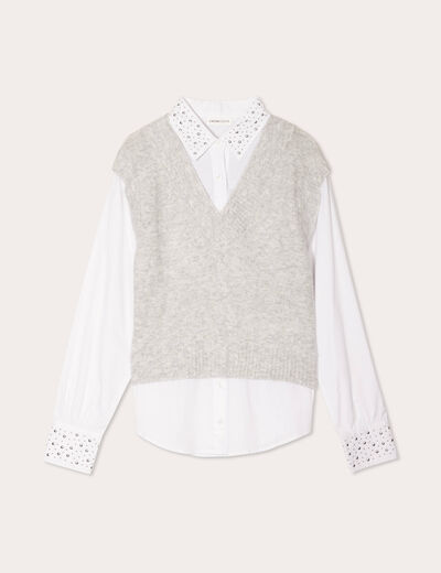 Pull manches longues 2-en-1 gris clair femme