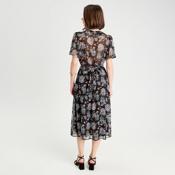 robe midi evasee col en v noir femme Robe midi évasée col en V noir femme