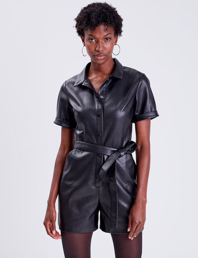 Combishort simili cuir noir femme