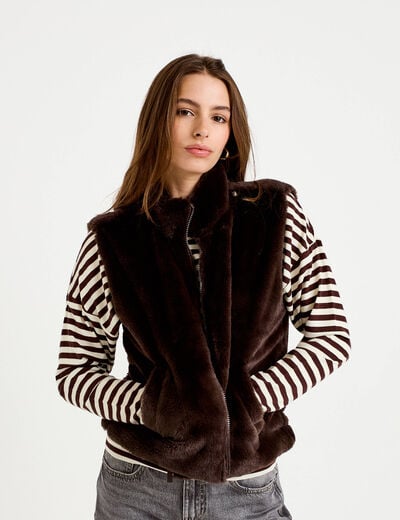 Veste r&eacute;versible sans manches marron fonc&eacute; femme